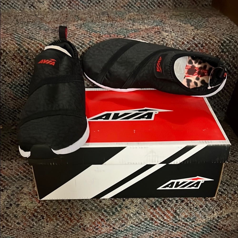 Avia Black and Red Slip-On Shoes